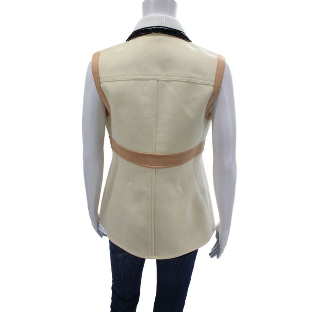 Louis Vuitton Women Sleeveless Wool Collared Blouse Ivory Zip Size 40 - Picture 4 of 11